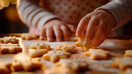 A child's hands shaping cookie dough.