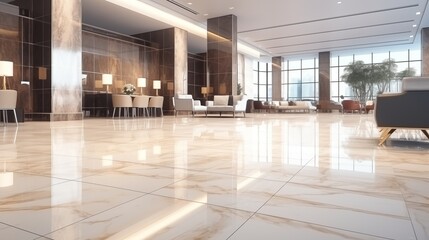 Sparkling Marble Floor in Modern Commercial Lobby | Clean & Shiny Tiles for Office and Hall Interior.