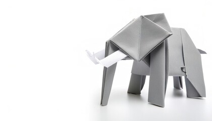 Animal concept paper origami isolated on white background of a elephant - Loxodonta africana - with copy space side view, simple starter craft for kids