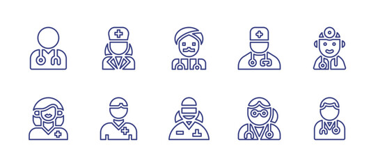 Doctor line icon set. Editable stroke. Vector illustration. Containing doctor, medicalteam, dentist, medicalmask, woman.