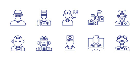 Doctor line icon set. Editable stroke. Vector illustration. Containing man, doctor, transplantologist, medicalteam.