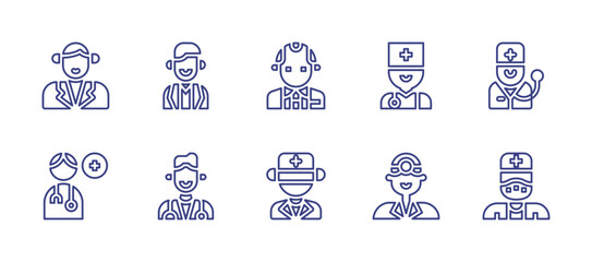 Doctor line icon set. Editable stroke. Vector illustration. Containing medical, doctor, medicalteam, dentist, medicalmask, woman