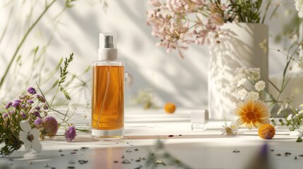Natural Serum in glass bottle and Natural Cosmetics for Spa.AI generated image
