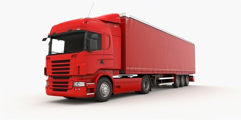 Red truck with blank mockup on semi-trailer for text or advertisement