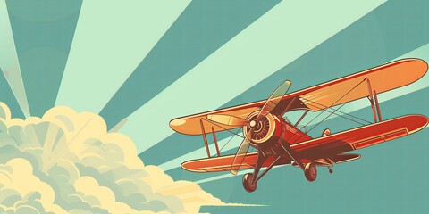 Flying retro airplane in the sky. Flat vector illustration