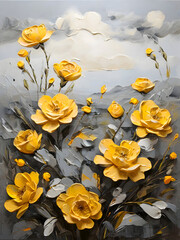 Yellow Flower Field Oil Painting Art