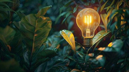 Green Energy Depiction By A Light Bulb Blooming And Growing By Providing Light Amongst Green Plants