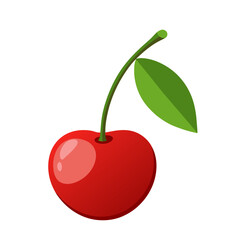Whole cherry berry with leaf. Vector color vintage flat illustration for menu, poster
