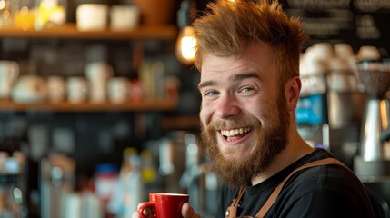 Cheerful Man Enjoying Coffee