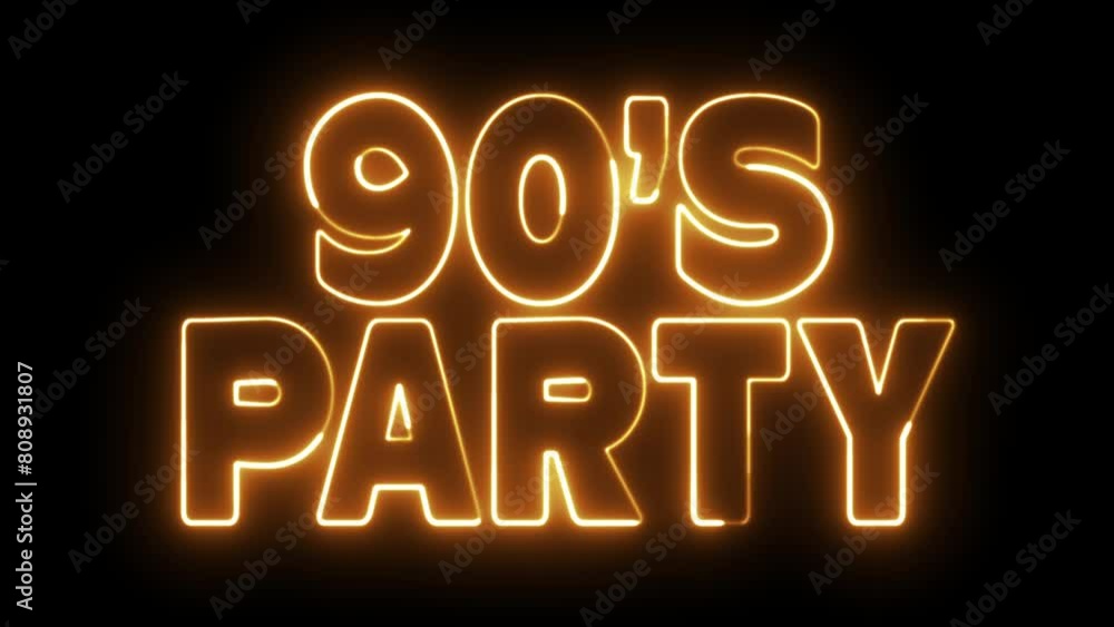 Poster 90's party text font with neon light. luminous and shimmering haze inside the letters of the text 90