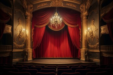 An Atmospheric Depiction of a Luxurious 18th Century Theater Box with Rich Velvet Drapes and Golden Accents