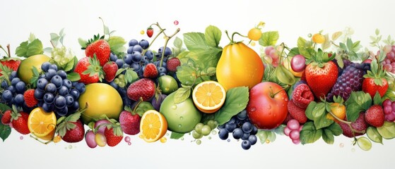 Including all kinds of fruits, watercolor style, Generative AI