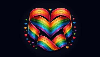 Ein Herz, geschwungen aus Regenbogenbändern auf schwarzem Hintergrund, Regenbogenfarben, Pride, LGBT Community