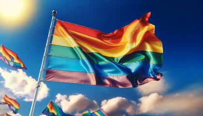 Regenbogenfahne auf blauem Himmel,  Pride, LGBT Community