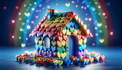 Haus und Himmel mit Herzen bedeckt, Regenbogenfarben, Pride, LGBT Community