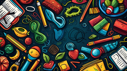 A vector illustration of a Hand-Drawn Background with School Supplies and Creative Elements