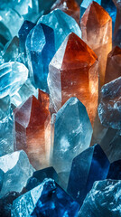 A group of crystals of various colors and shapes.