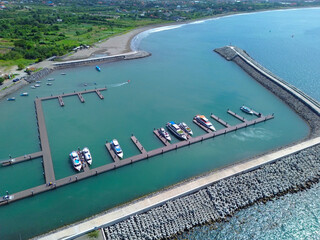 Aerial view of Sanur port, Bali, Indonesia.