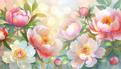 flower color spring peonies valentine pastel watercolor romantic background design blossom.