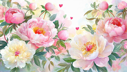 flower color spring peonies valentine pastel watercolor romantic background design blossom.