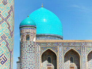 Mosque at Registan, an old public square in the heart of the ancient city of Samarkand, Uzbekistan.