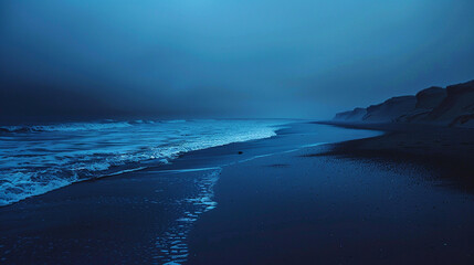 Moody beachscape under twilight skies
