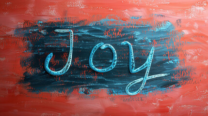 Handwritten Joy Word Art on Rough Turquoise and Terracotta Texture Background