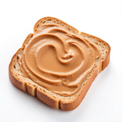Peanut butter on a slice of Toast isolated on a white background. Peanut butter sandwich and...