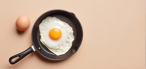 isolated on soft background with copy space Frypan with Fry egg and Egg concept, illustration