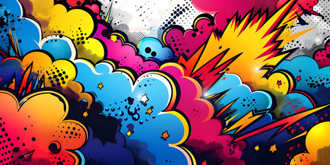 Colorful Comic cartoon pop art background - Ai Generated