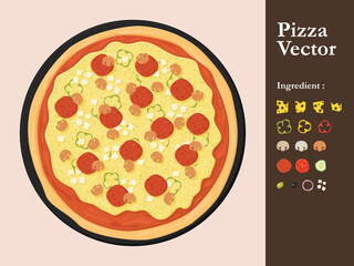 pizza icon restaurant vector menu element cafe pepperoni cartoon illustration abstract sauce food