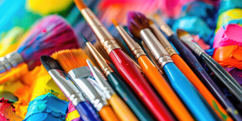 Assortment of brushes, pencils and sculpting tools. Different types of sculptor's or artist's supplies.