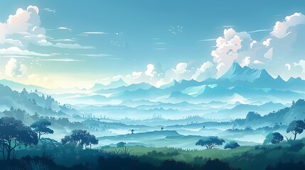 2d savvana daylight landscape background vector, blue sky