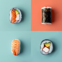 sushi on a blue and orange background
