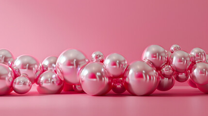 Glossy Pink Spheres on Pink Background Modern Minimalist Decor Art