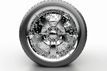luxury tire with elegant silver velg and droplets of water isolated on white background 