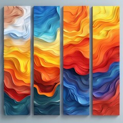 a set of four abstract paintings of different colors