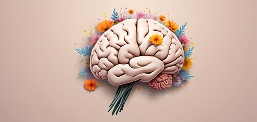 isolated on soft background with copy space Floral Brain concept, illustration