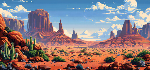 Wild west desert landscape. Ai pixel game scene