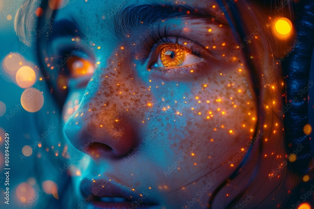 Aufkleber a mesmerizing array of blue bokeh lights that offer a sense of calmness and surreal beauty in a void