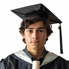 a young man in a graduation cap and gown holding a diploma