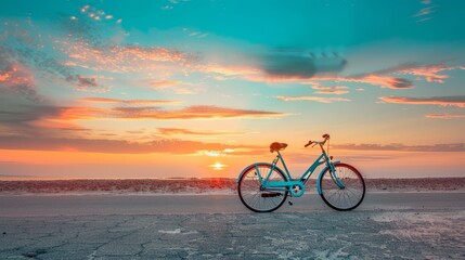 Fototapeta premium bicycle, sunset horizon, with copy space. world bicycle day background concept
