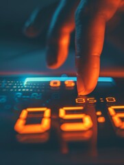 Obraz premium The soft glow of a digital screen envelops a user's hands, symbolizing the seamless blend of human touch with technology..