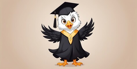 isolated on soft background with copy space cute Eagle wearing Graduation hat concept, illustration