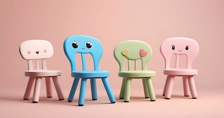 isolated on soft background with copy space Cute Chairs concept, illustration