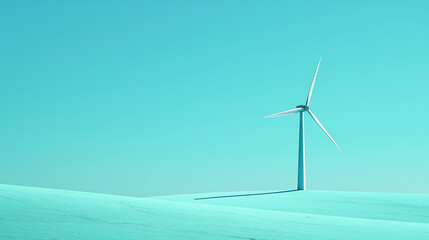 Single Wind Turbine in Vast Light Blue Desert Under Clear Sky Symbolizing Renewable Energy