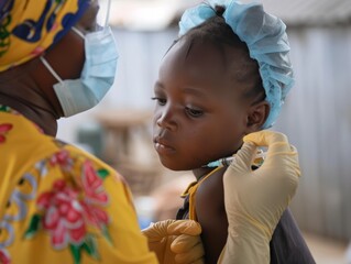 A child gazes calmly as a healthcare professional administers a vaccine, a critical step in ensuring public health and safety. - Powered by Adobe