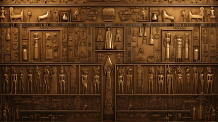 a wall of an ancient egyptian temple with symbols and symbols in gold.