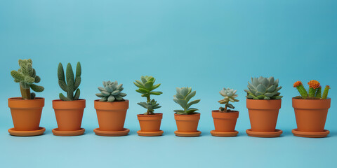 Assortment of potted plants of different sizes and shapes. Different types of home plants background.