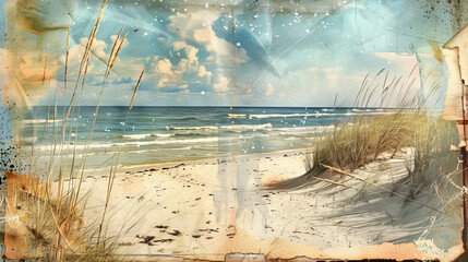 Vintage style beach landscape with distressed artistic effects